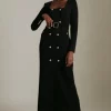 Brand new 🤩 Karen Millen Compact Viscose Tux Sleeved Belted Maxi 👗 Dress 😀