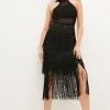 Wholesale ⌛ Karen Millen Cut Out Halter Fringed Bandage Knit Midi 👗 Dress 🛒